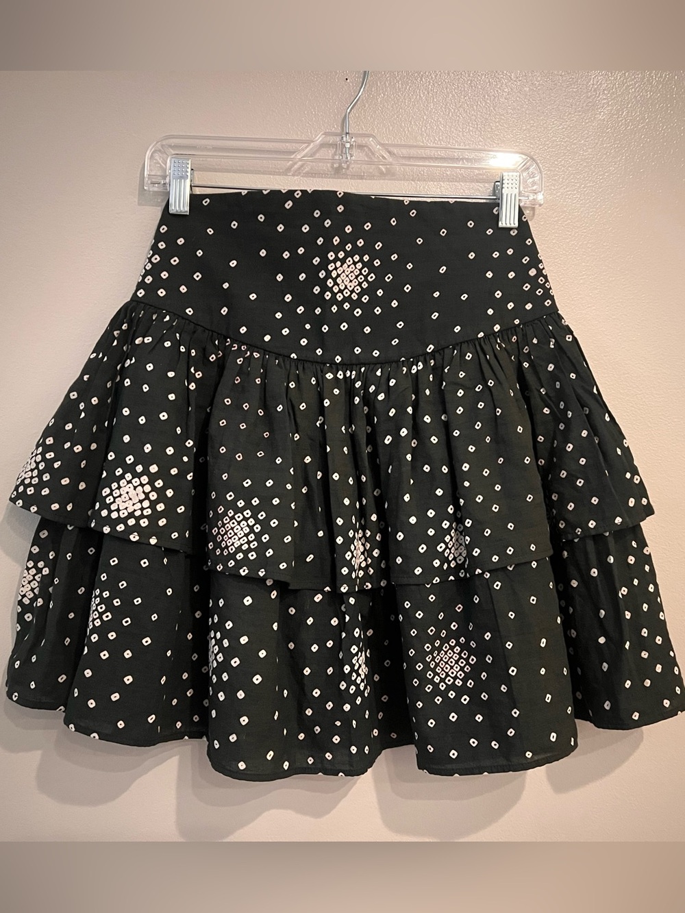 Adam Arnold Black & Ivory Tiered Ruffle Bandana Print Skirt Size Small